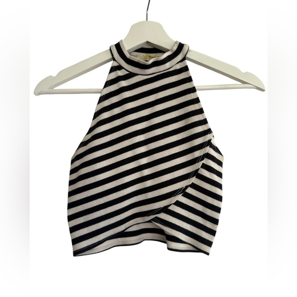 Demeanor Black and White Striped Halter Top Size Small - Picture 1 of 13